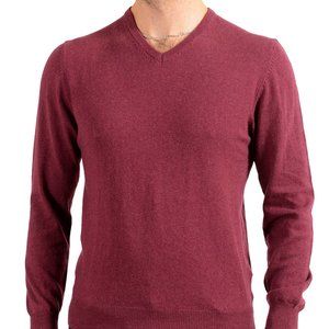 Pierre Balmain Men's Burgundy Wool Cashmere V-Neck Pullover Sweater